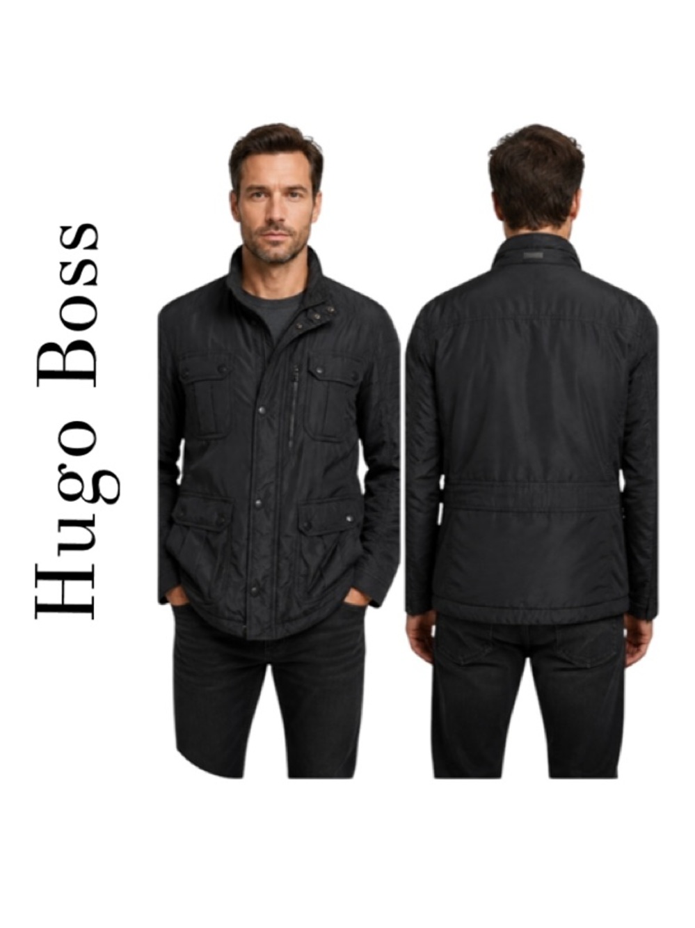 Hugo Boss Men’s Black Nylon Utility Field Jacket Wool Collar 42R / EU 52